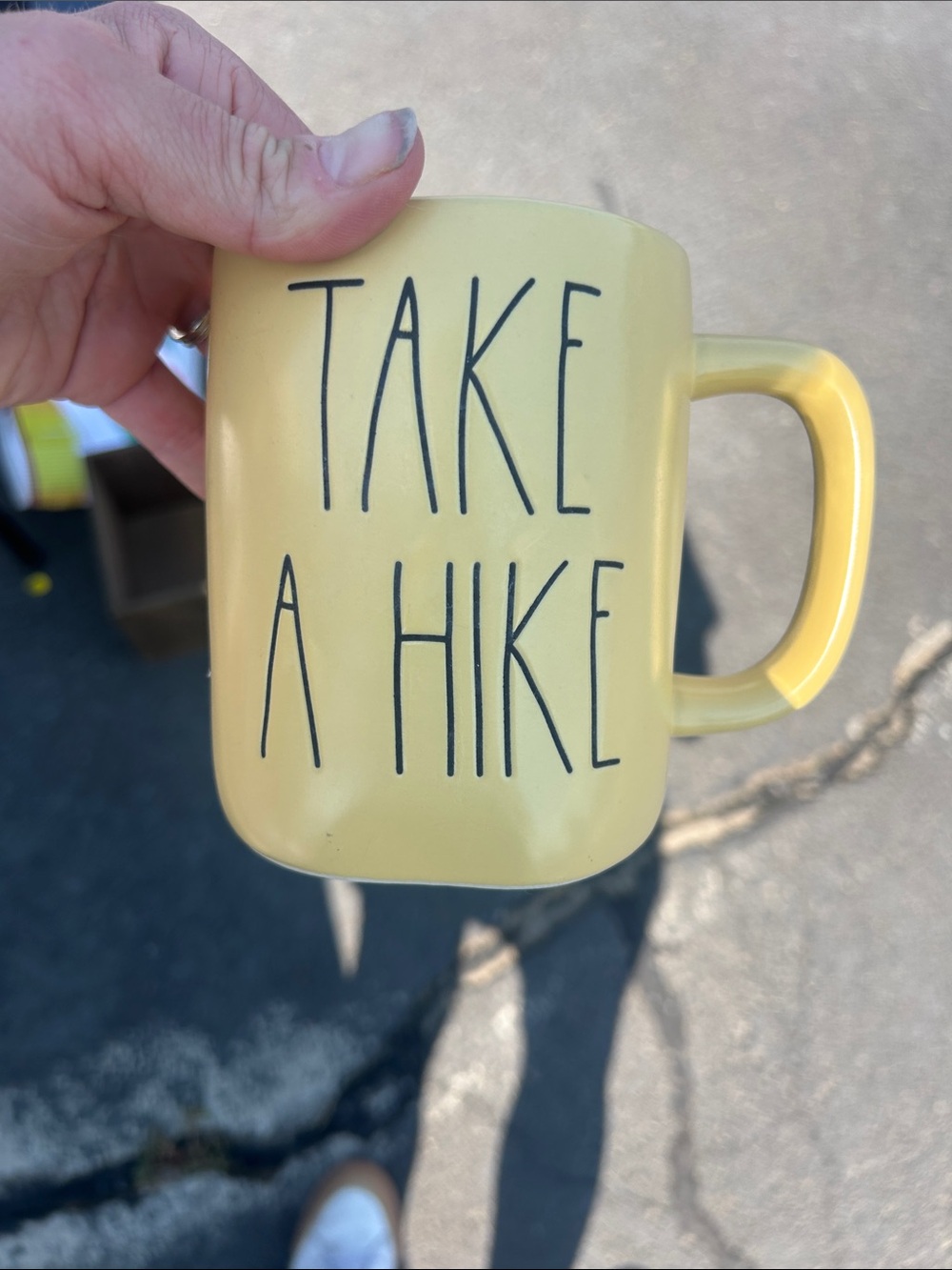 Rae Dunn Yellow 'TAKE A HIKE' Ceramic Mug